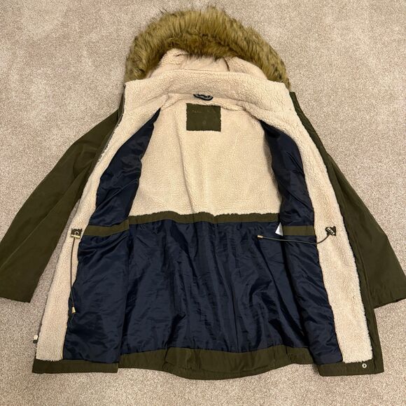 Nautica Drawstring Waist Parka Jacket Removeable Faux Fur Hood Olive Size XL - Picture 6 of 12